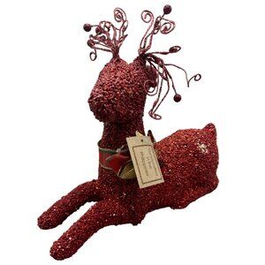 Handcrafted Christmas Red Glitter Reindeer Figurine Spiral Antlers 1" Tall READ